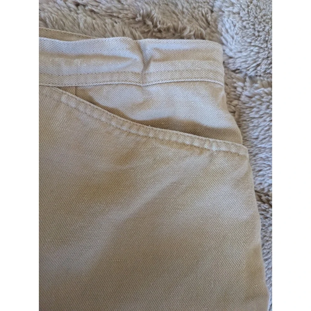 Talbots Petites Irish Linen Blend Pants Tan Khaki Lace Up Wide Leg Size 16P